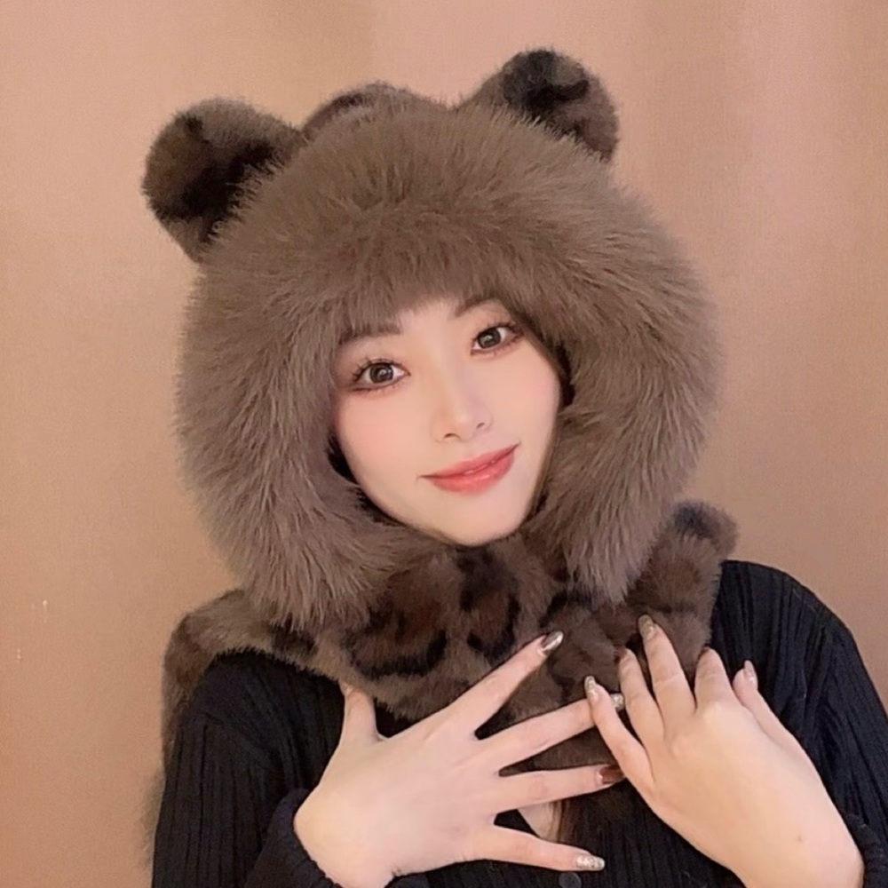 Brown Faux Fur Bear Ear Hood